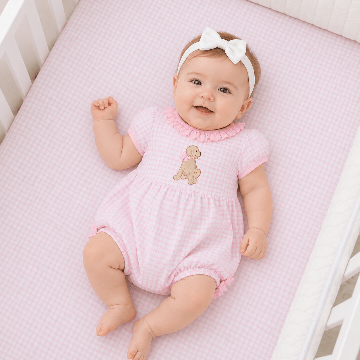 Puppy Playtime Applique Ruffle Bubble - Pink - Magnolia BabyBubble