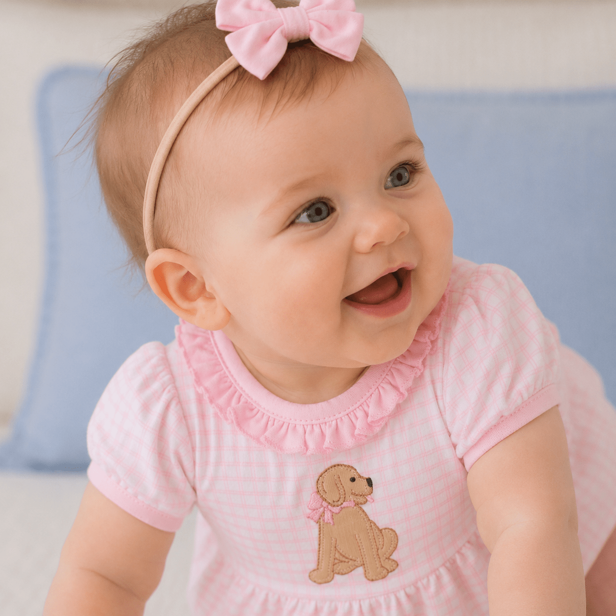 Puppy Playtime Applique Ruffle Bubble - Pink - Magnolia BabyBubble