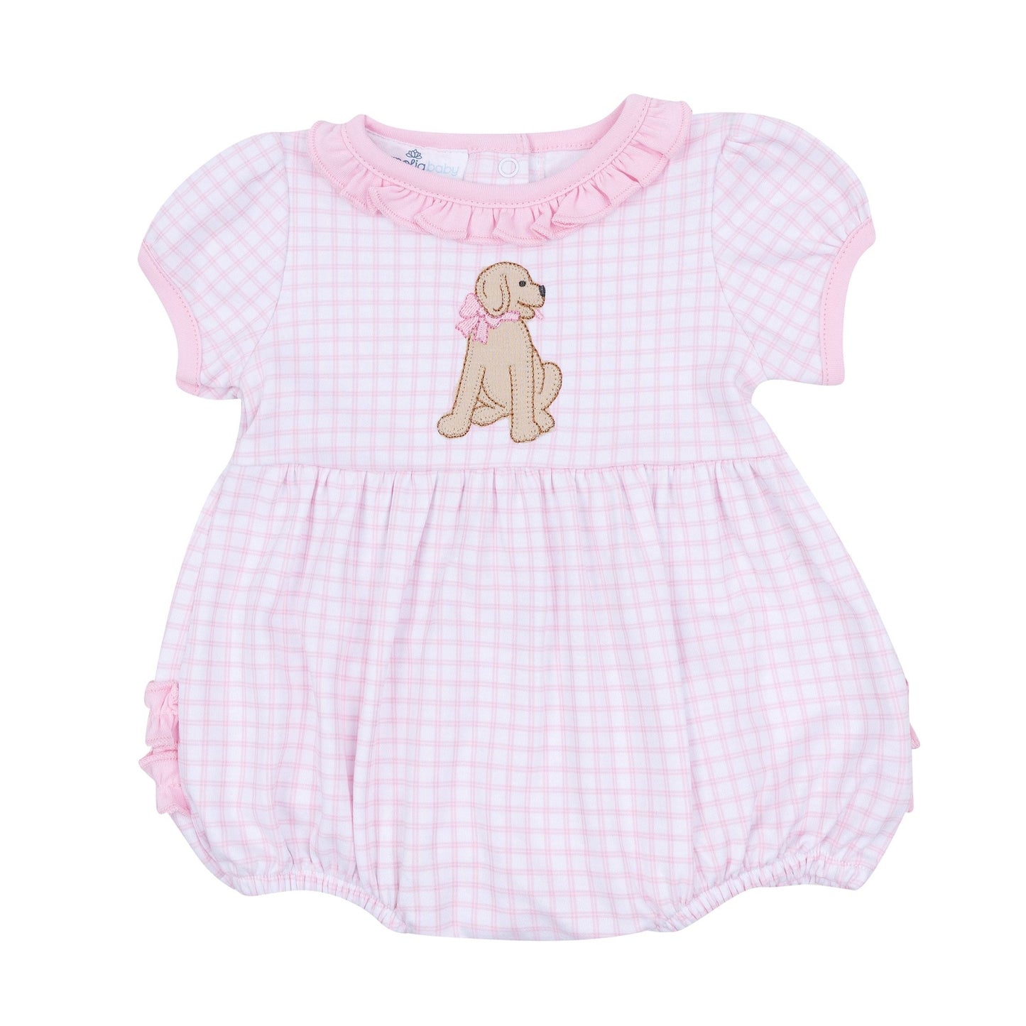 Puppy Playtime Applique Ruffle Bubble - Pink - Magnolia BabyBubble