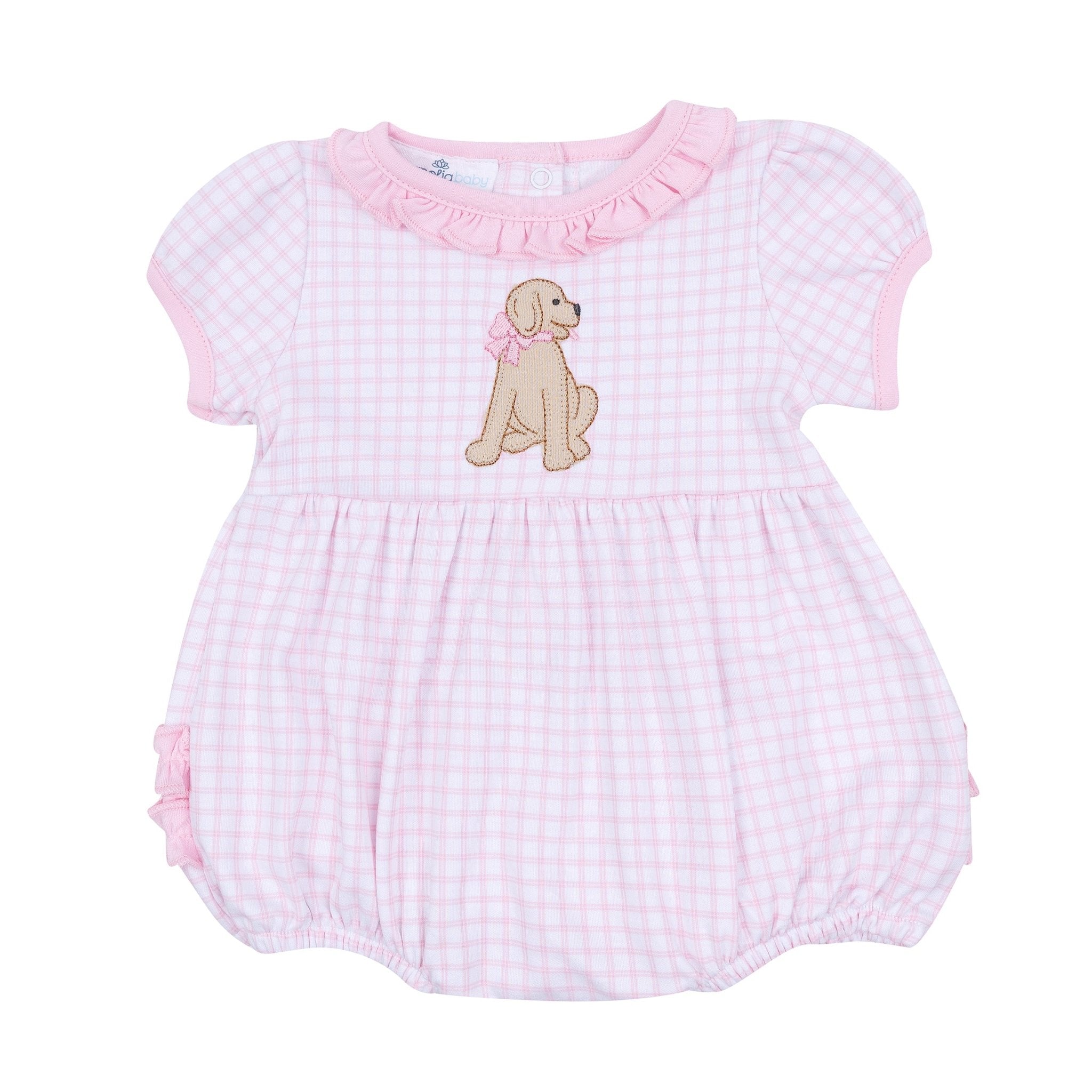 Puppy Playtime Applique Ruffle Bubble - Pink - Magnolia BabyBubble