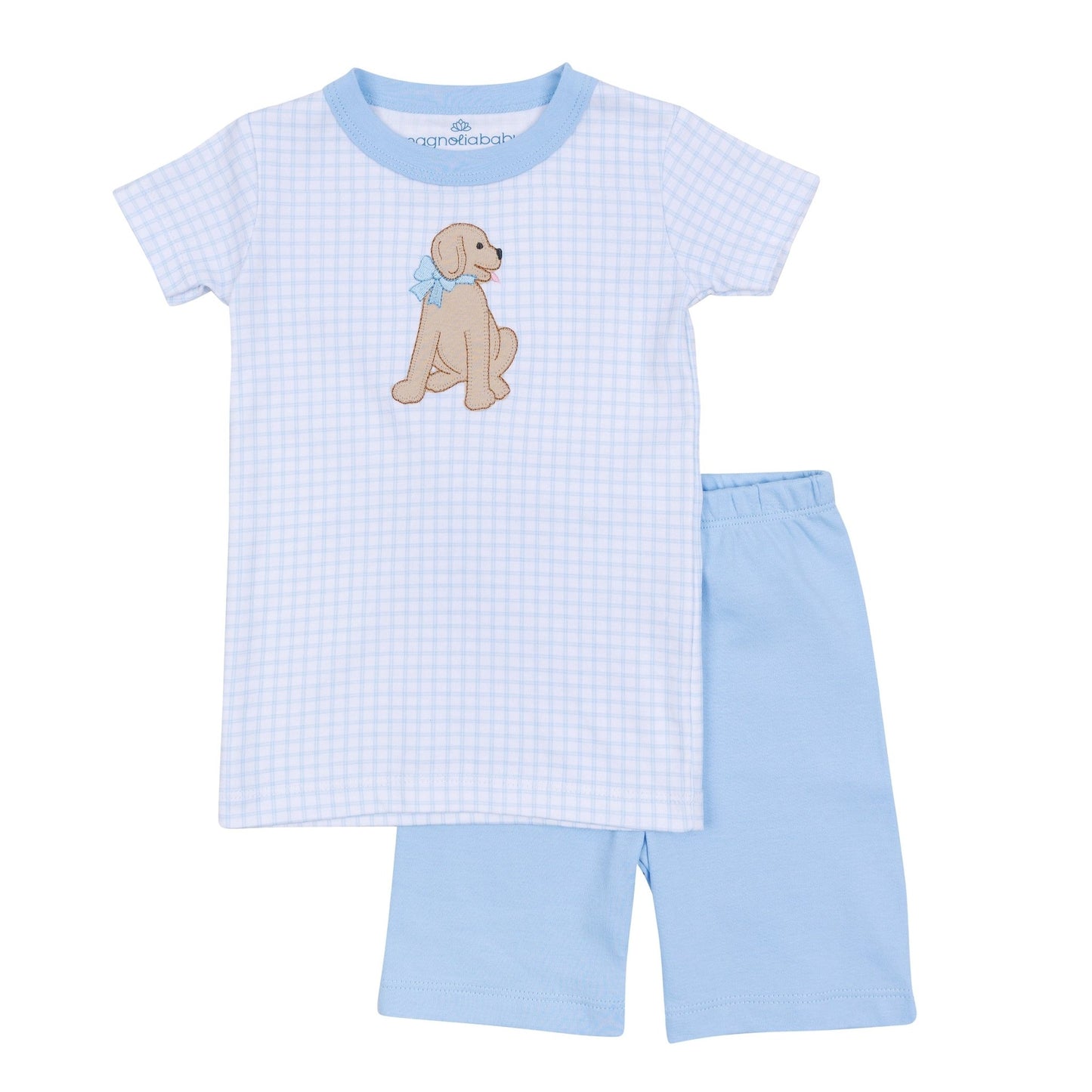 Puppy Playtime Applique Short Pajamas - Light Blue - Magnolia BabyShort Pajamas
