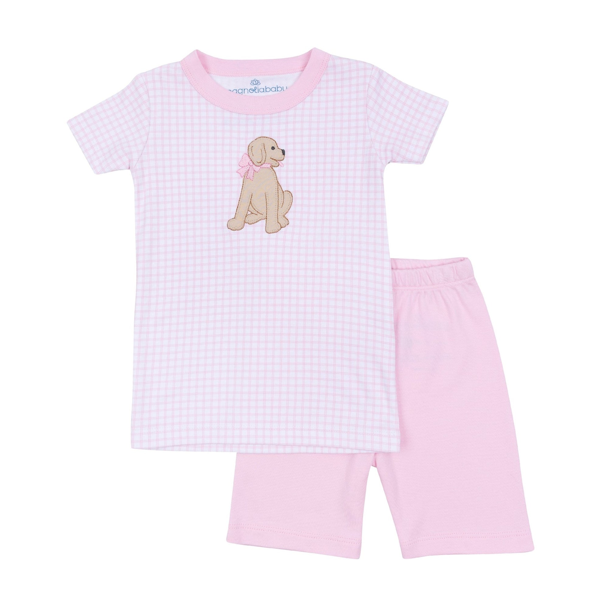 Puppy Playtime Applique Short Pajamas - Pink - Magnolia BabyShort Pajamas