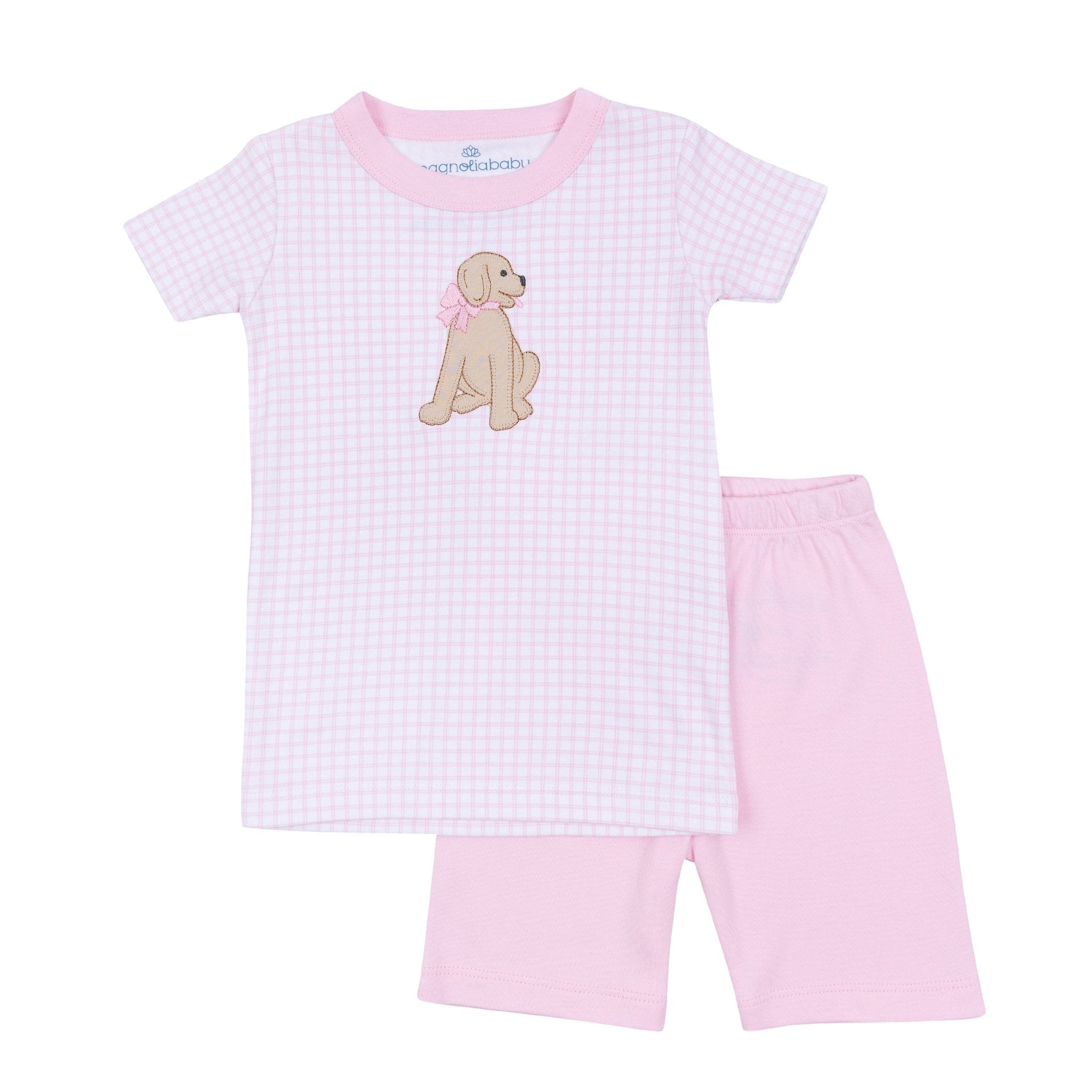 Puppy Playtime Applique Short Pajamas - Pink - Magnolia BabyShort Pajamas