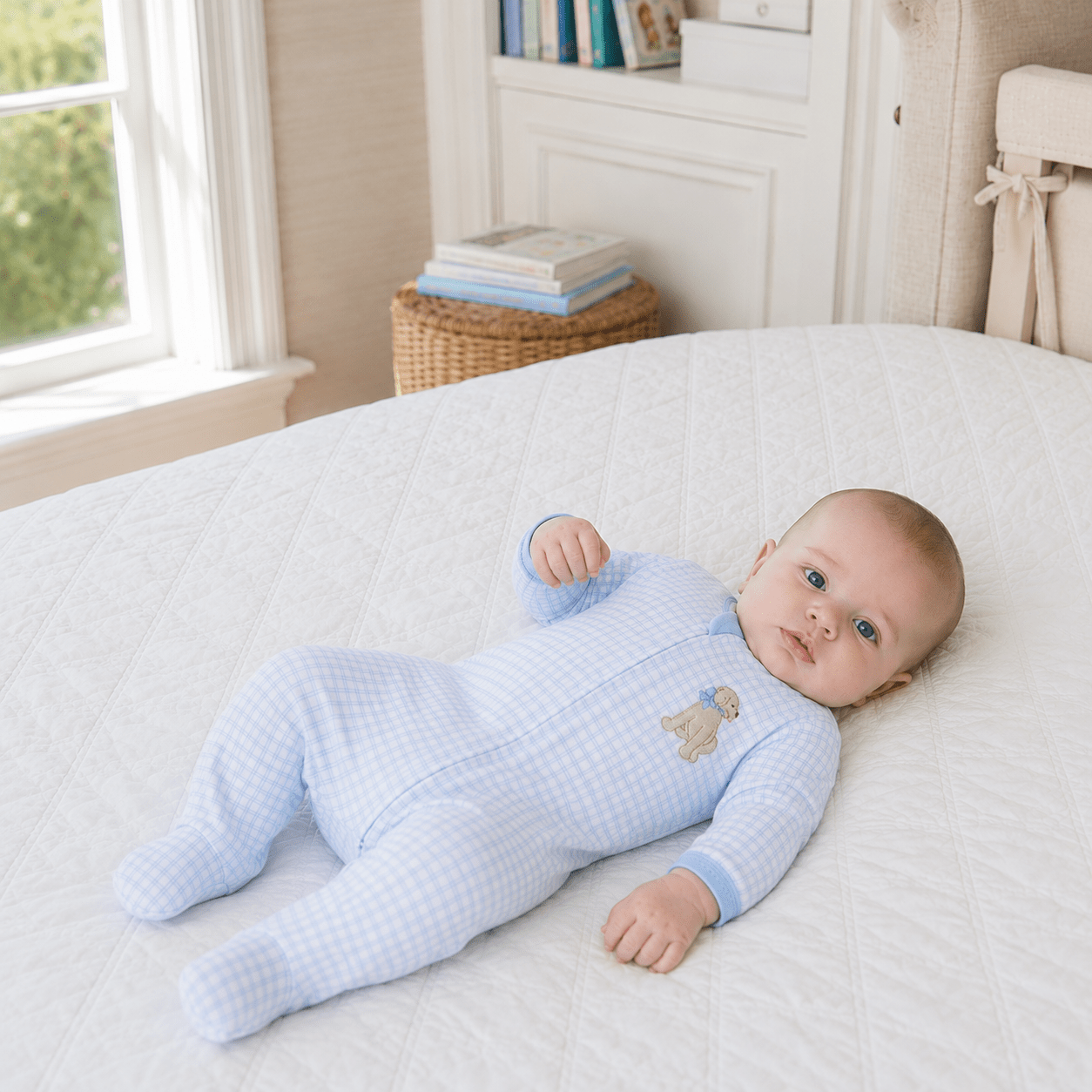 Puppy Playtime Applique Zip Footie - Light Blue - Magnolia BabyFootie