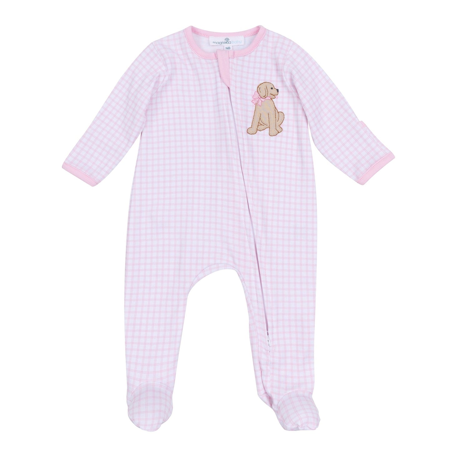 Puppy Playtime Applique Zip Footie - Pink - Magnolia BabyFootie