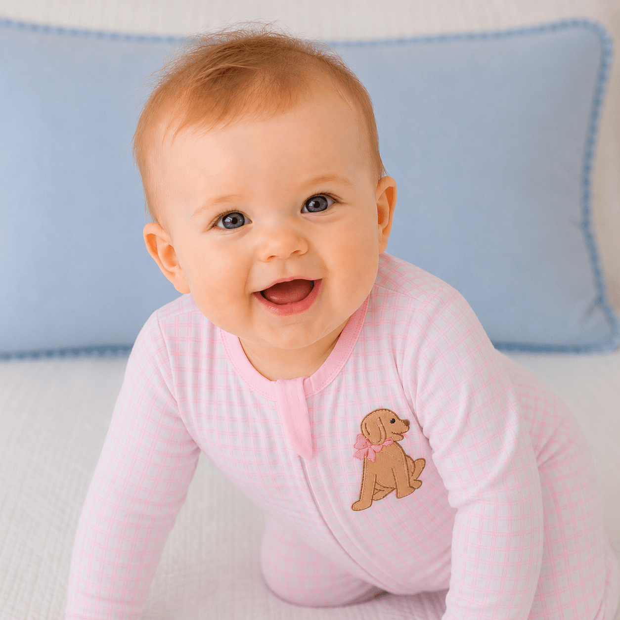 Puppy Playtime Applique Zip Footie - Pink - Magnolia BabyFootie