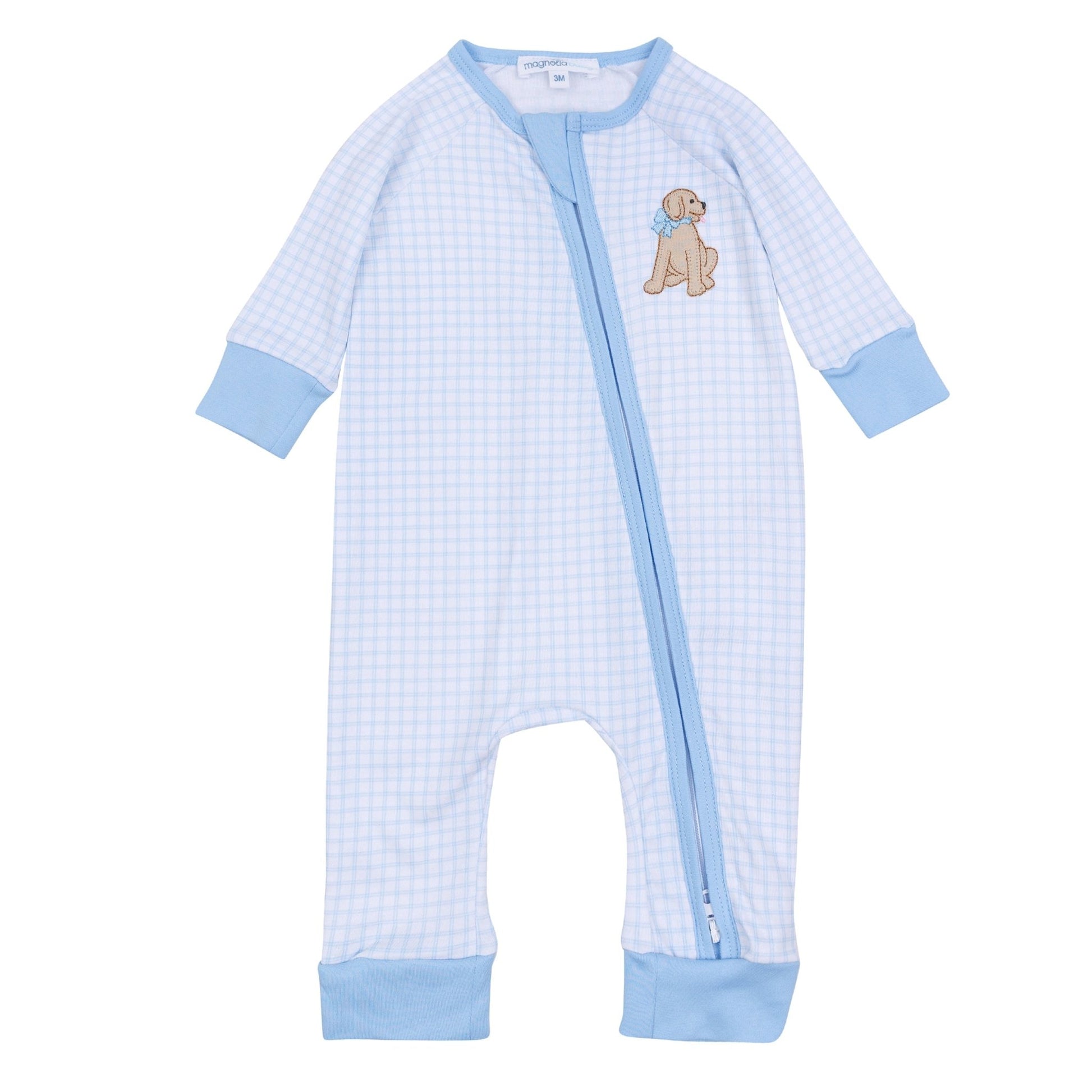 Puppy Playtime Applique Zip Playsuit - Light Blue - Magnolia BabyPlaysuit
