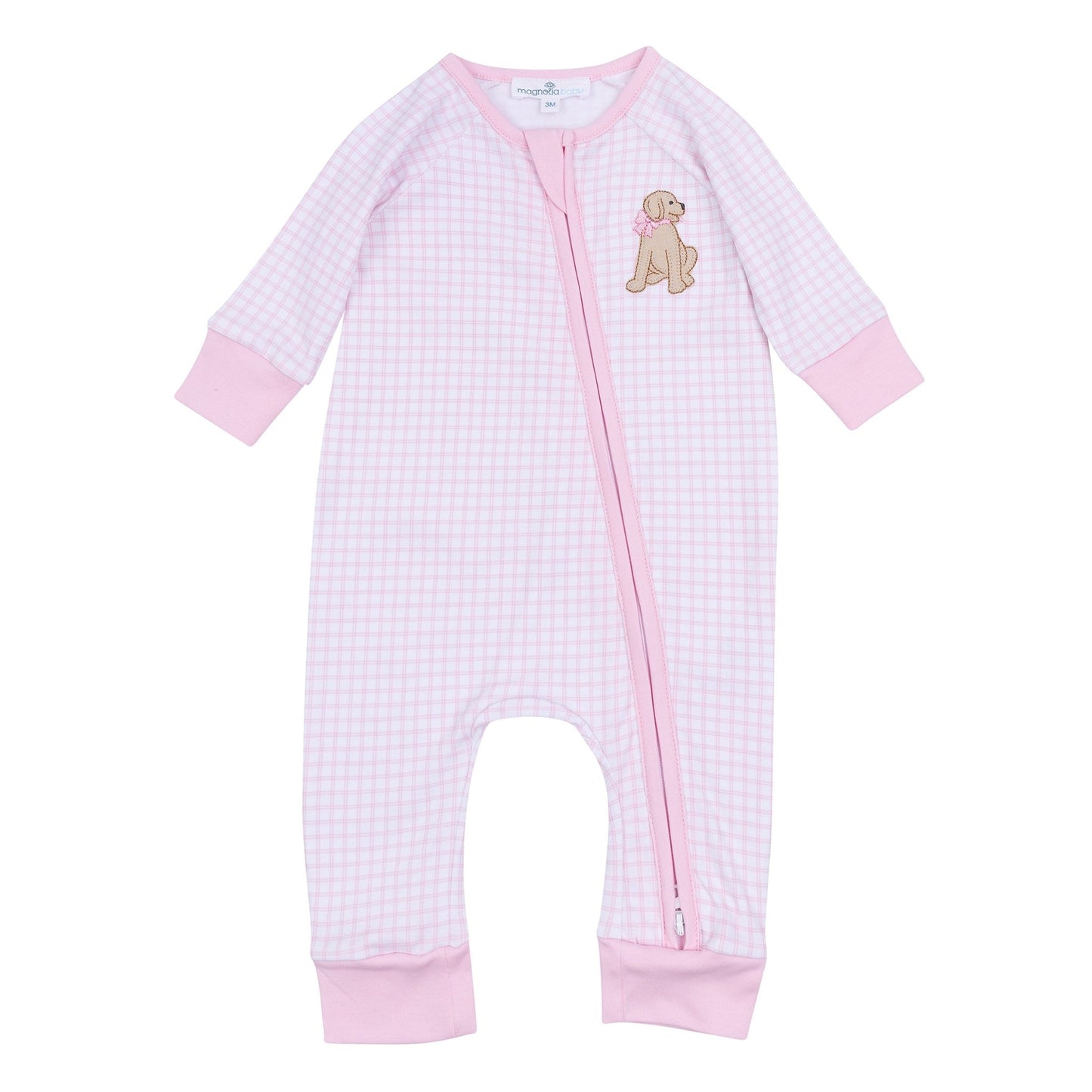 Puppy Playtime Applique Zip Playsuit - Pink - Magnolia BabyPlaysuit