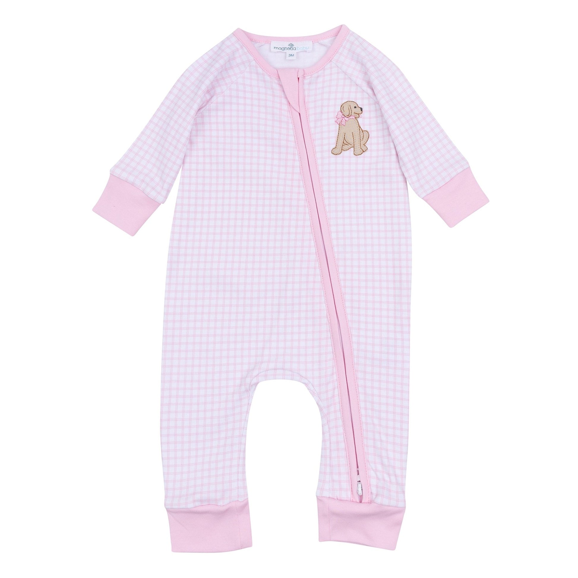 Puppy Playtime Applique Zip Playsuit - Pink - Magnolia BabyPlaysuit