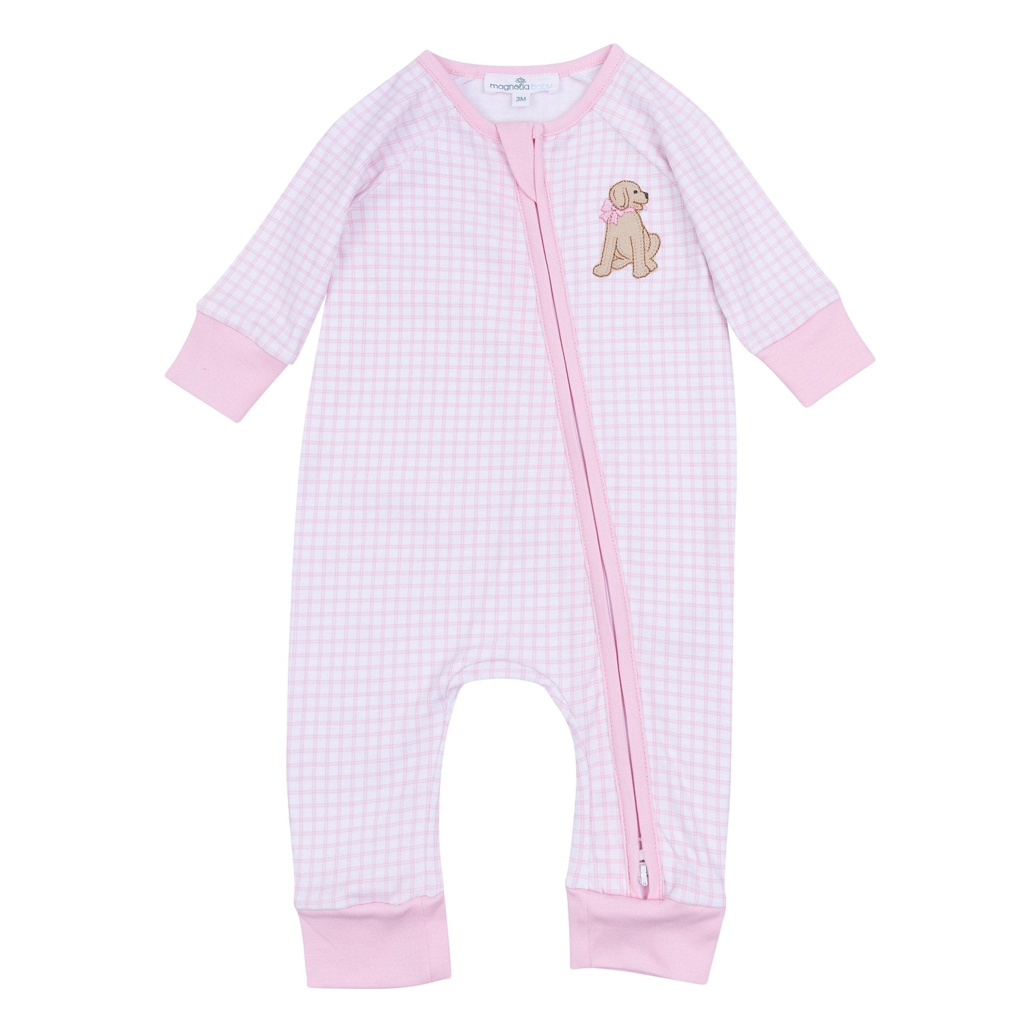 Puppy Playtime Applique Zip Playsuit - Pink - Magnolia BabyPlaysuit