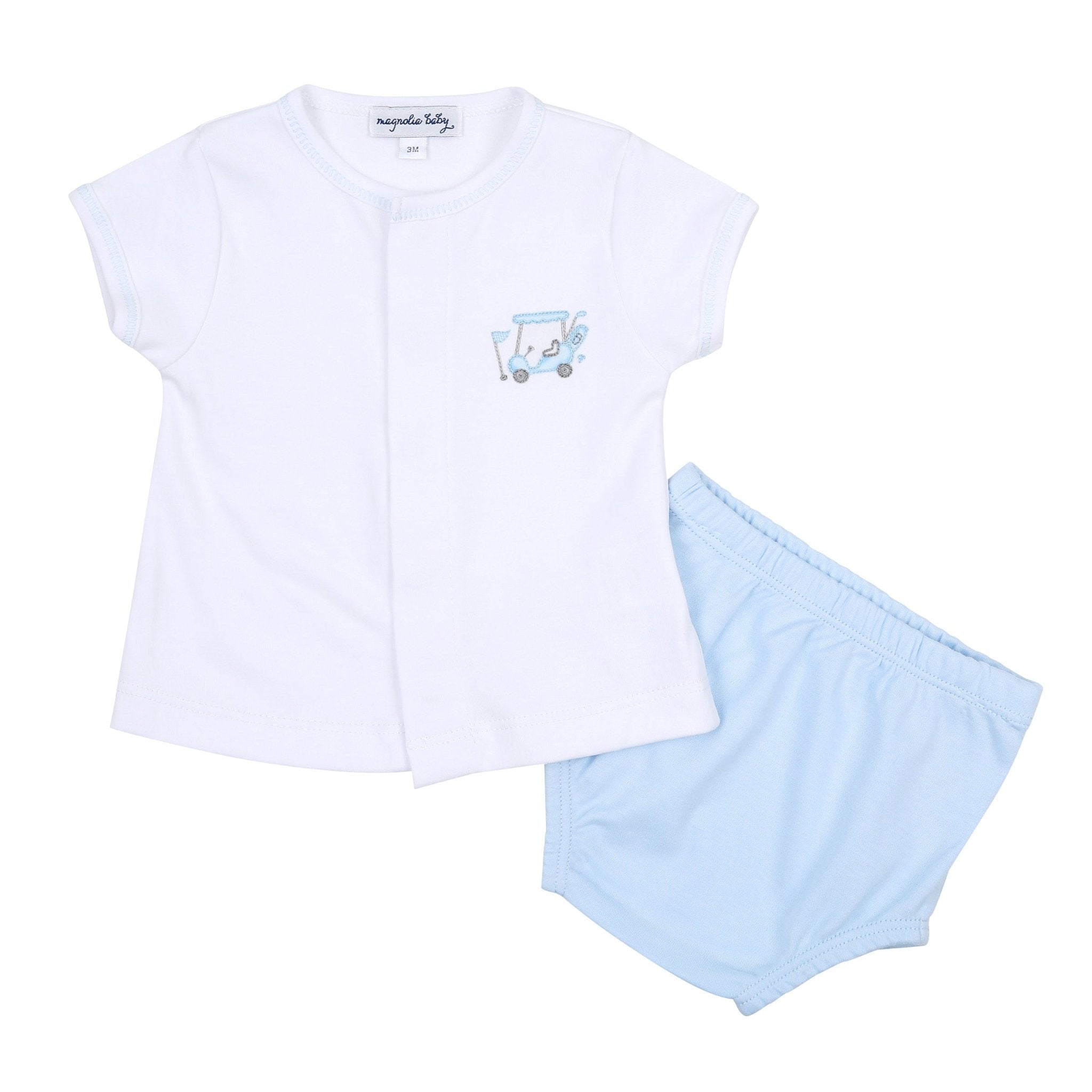 Putting Around Blue Embroidered Diaper Cover Set - Magnolia BabyDiaper Cover
