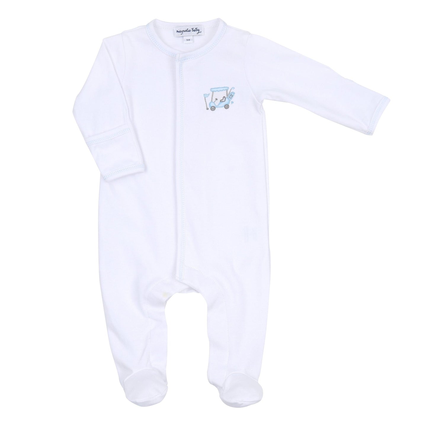 Putting Around Blue Embroidered Footie - Magnolia BabyFootie