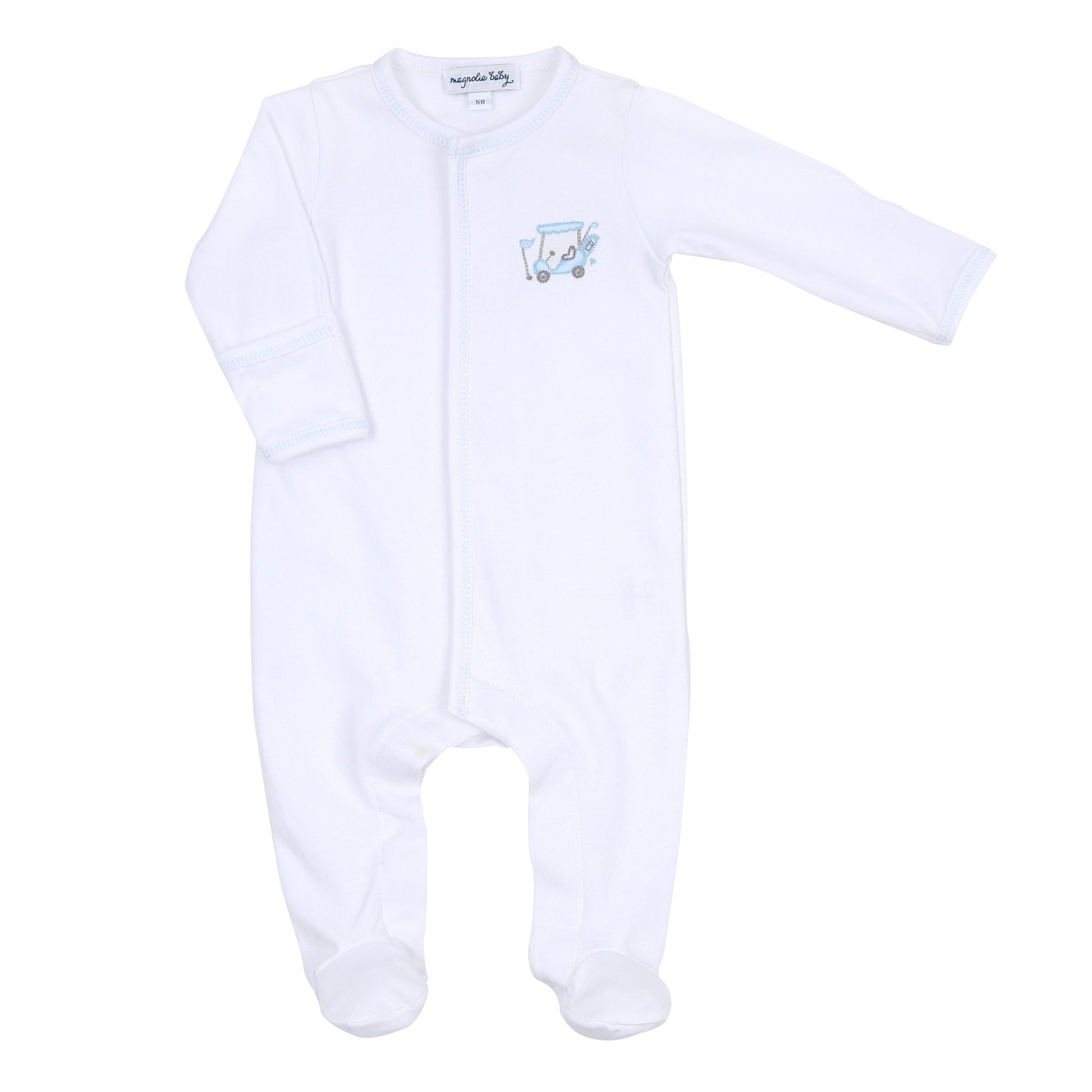 Putting Around Blue Embroidered Footie - Magnolia BabyFootie
