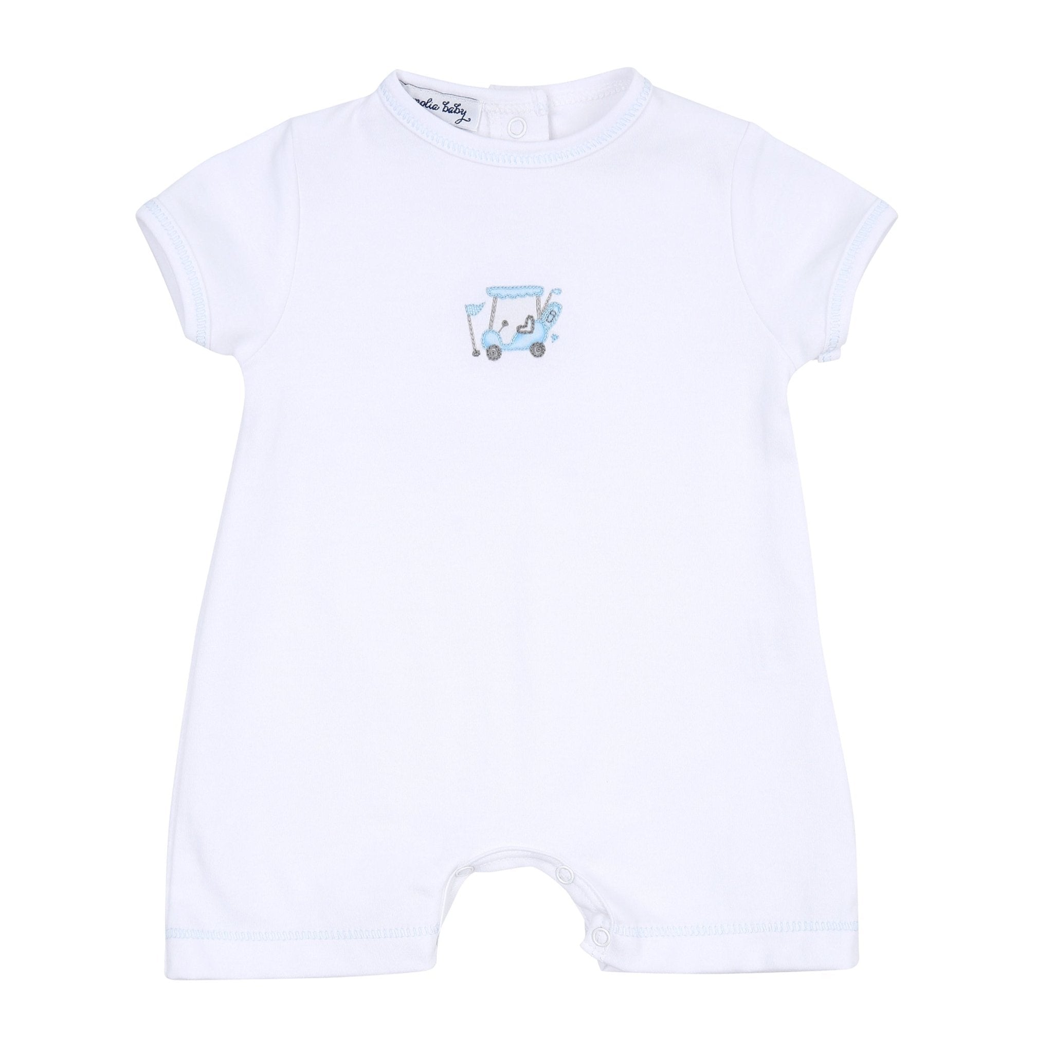 Putting Around Blue Embroidered Short Playsuit - Magnolia BabyShort Playsuit