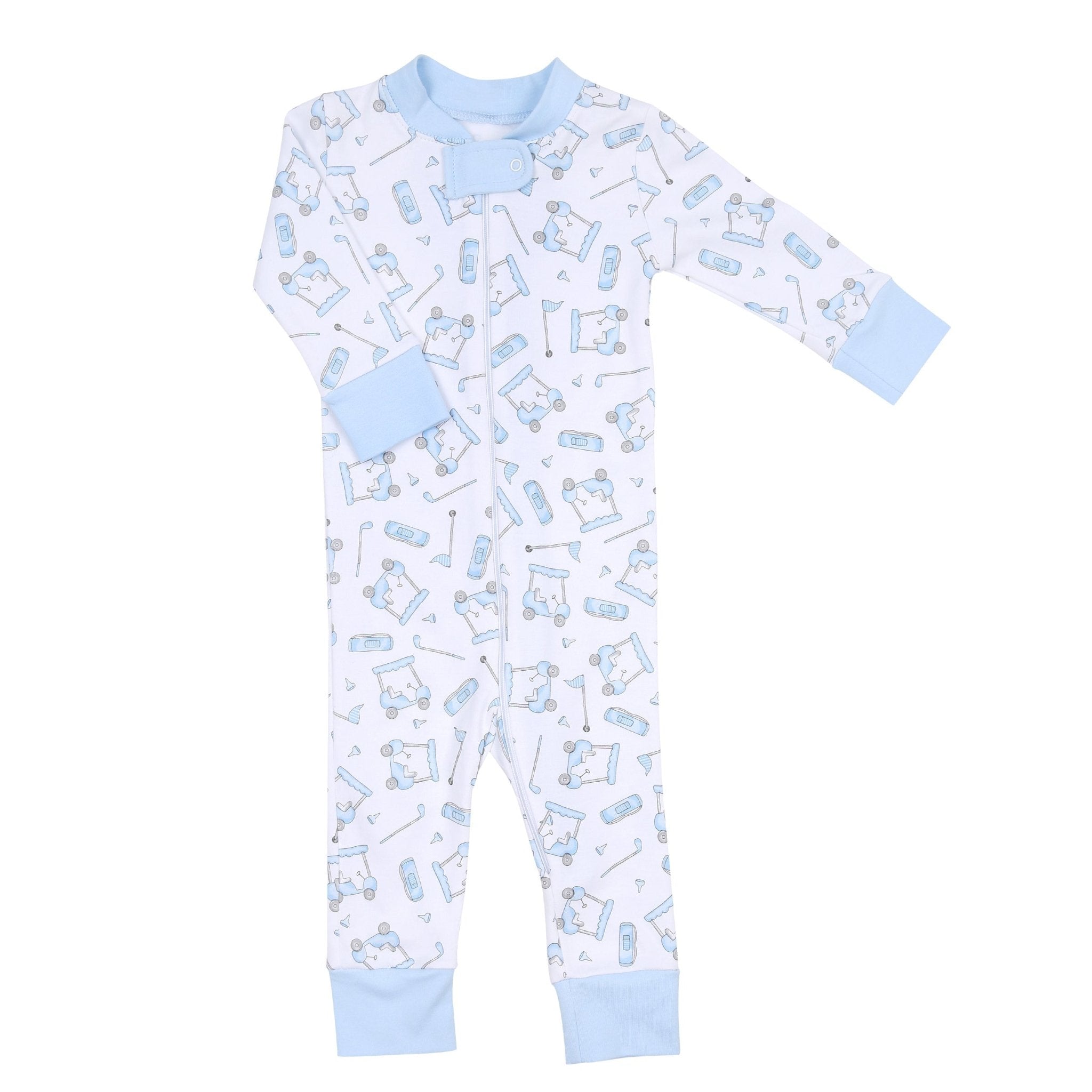 Putting Around Blue Zip Pajamas - Magnolia BabyZipper Pajamas