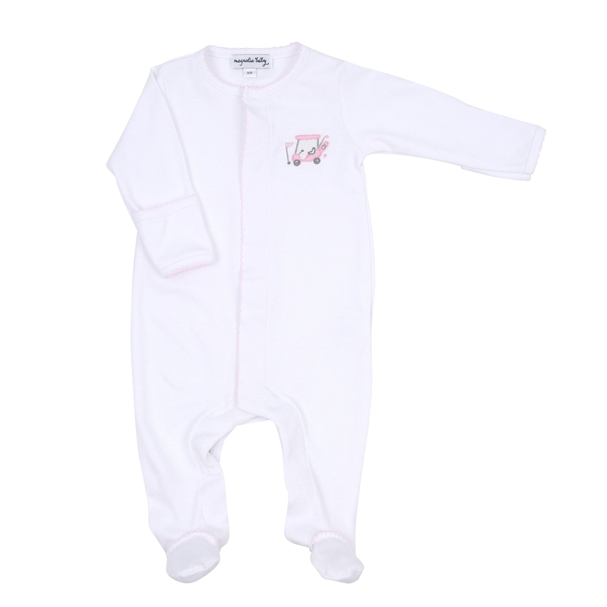 Putting Around Pink Embroidered Footie - Magnolia BabyFootie