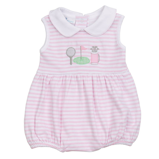 Putting Green Applique Collared Bubble - Pink - Magnolia BabyBubble