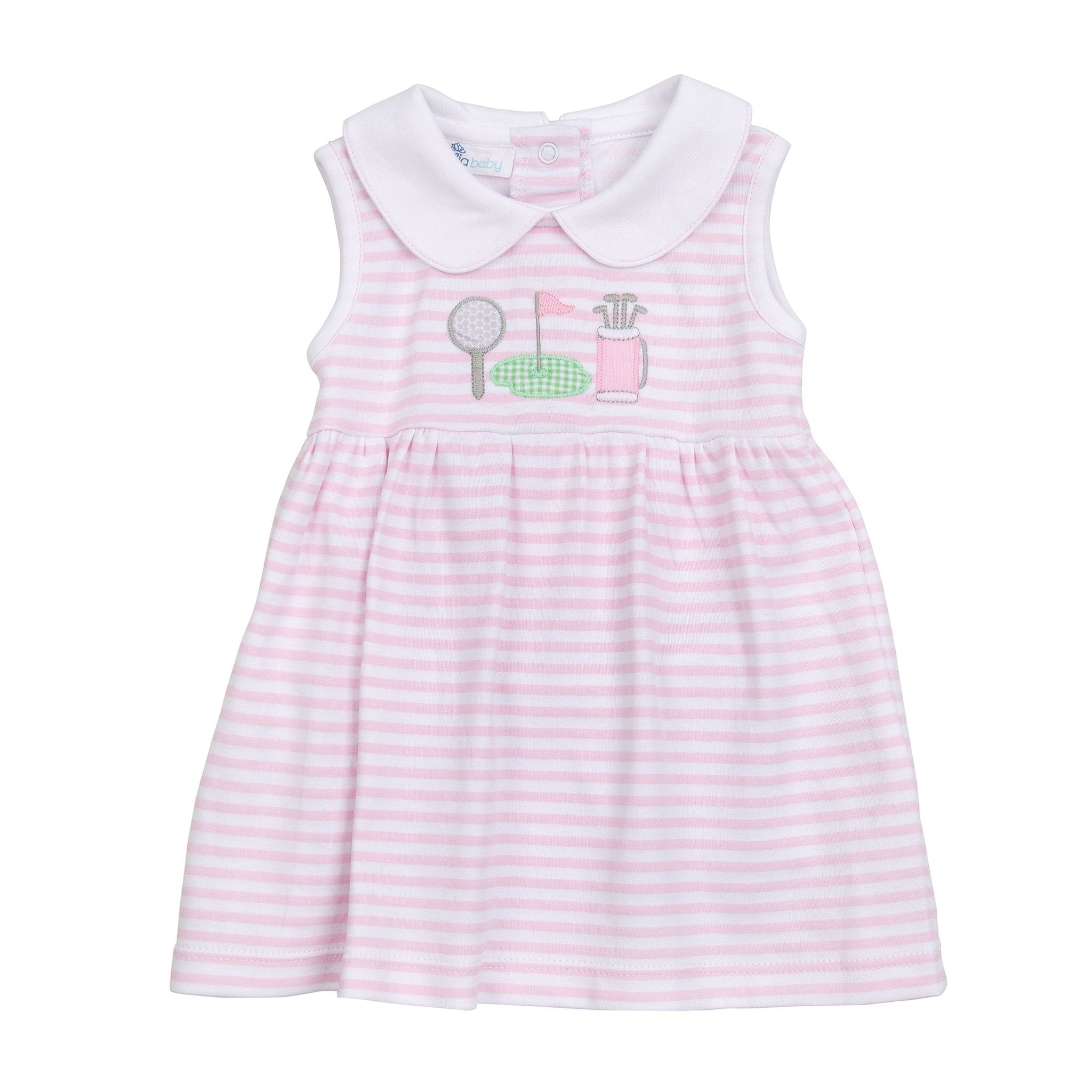 Putting Green Applique Collared Dress - Pink - Magnolia BabyDress