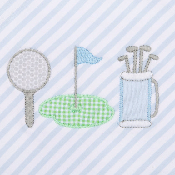 Putting Green Applique Footie - Light Blue - Magnolia BabyFootie