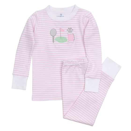 Putting Green Applique Long Pajamas - Pink - Magnolia BabyLong Pajamas