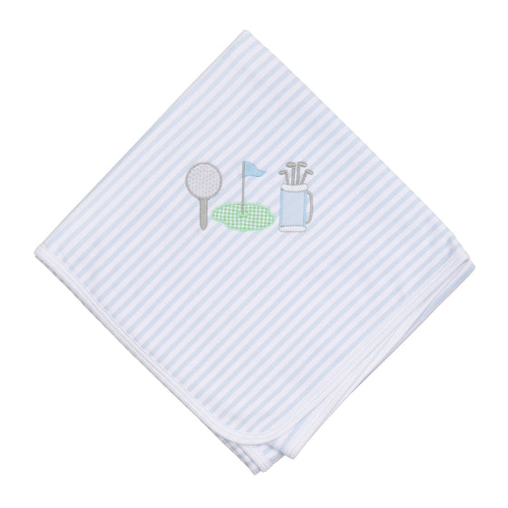 Putting Green Applique Receiving Blanket - Light Blue - Magnolia BabyReceiving Blanket