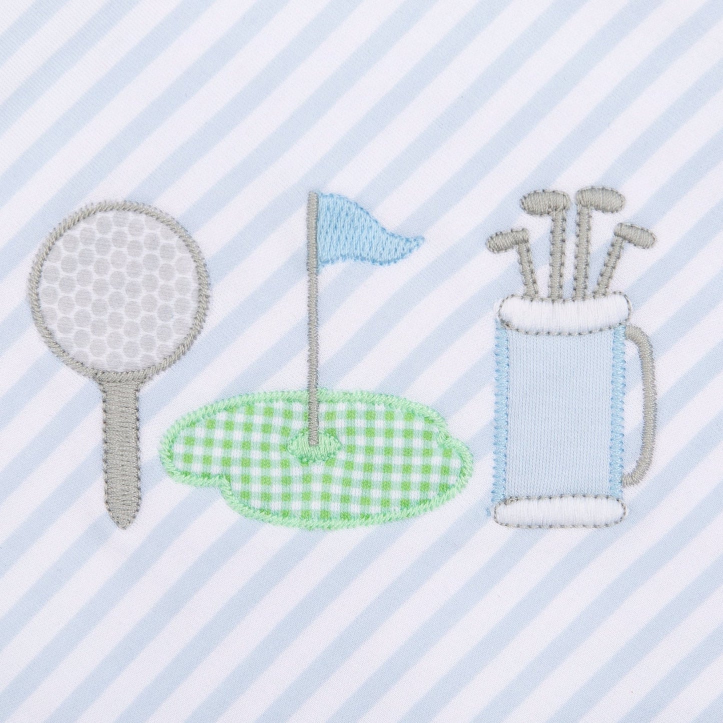 Putting Green Applique Zip Footie - Light Blue - Magnolia BabyFootie