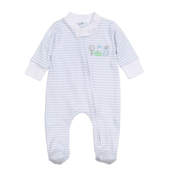 Putting Green Applique Zip Footie - Light Blue - Magnolia BabyFootie