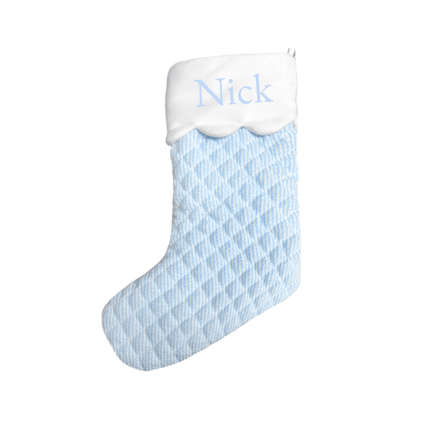 Quilted Seersucker Scalloped Stocking - Blue - Personalization Available - Magnolia BabyStocking