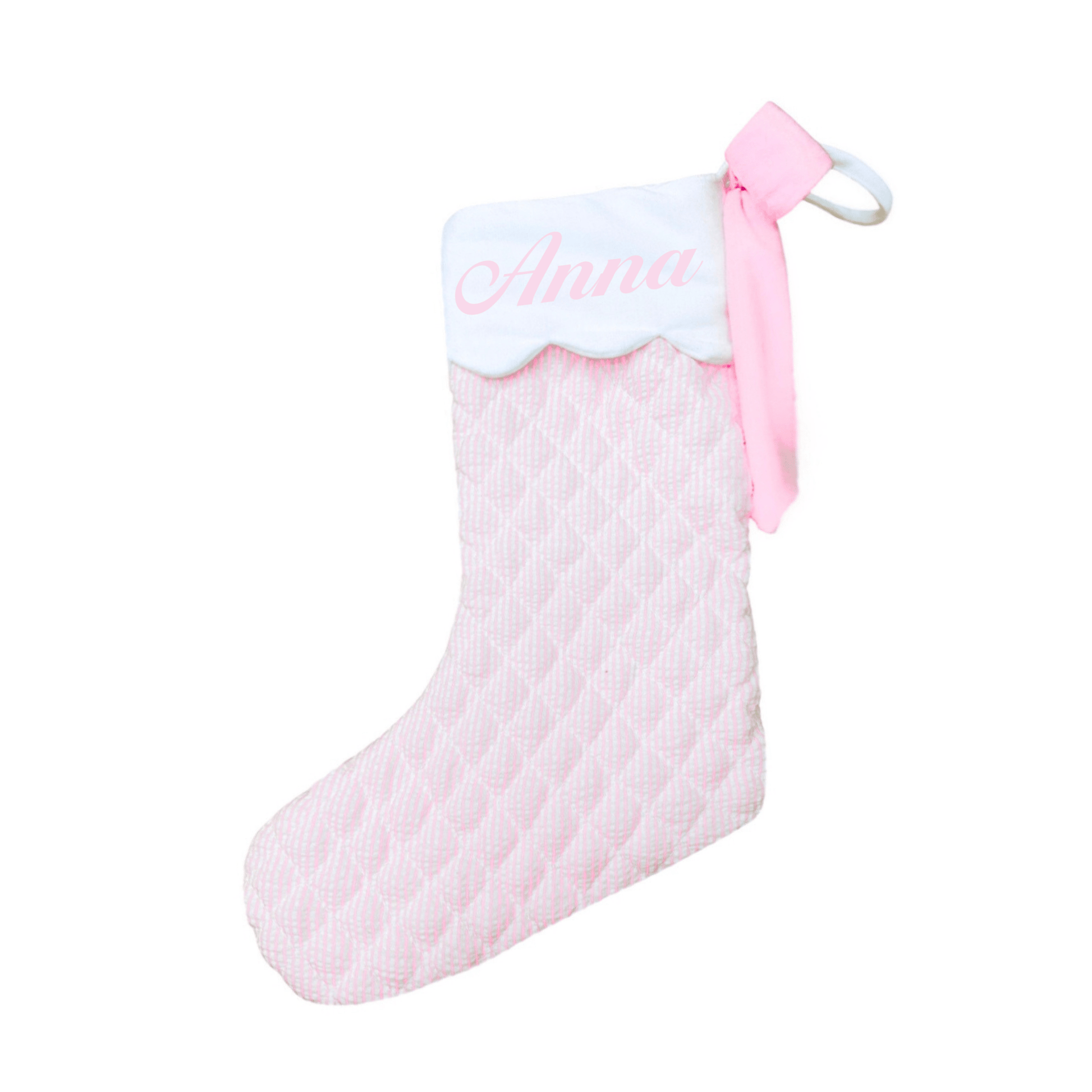 Quilted Seersucker Scalloped Stocking - Pink - Pesonalization Available - Magnolia BabyStocking