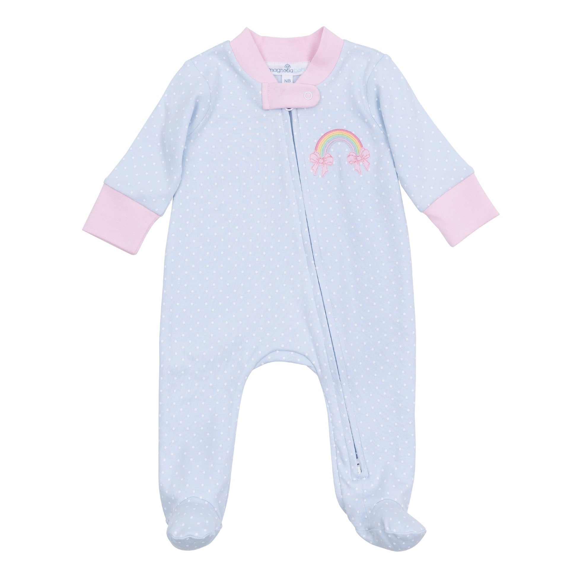 Rainbow Wishes Applique Zip Footie - Magnolia BabyFootie
