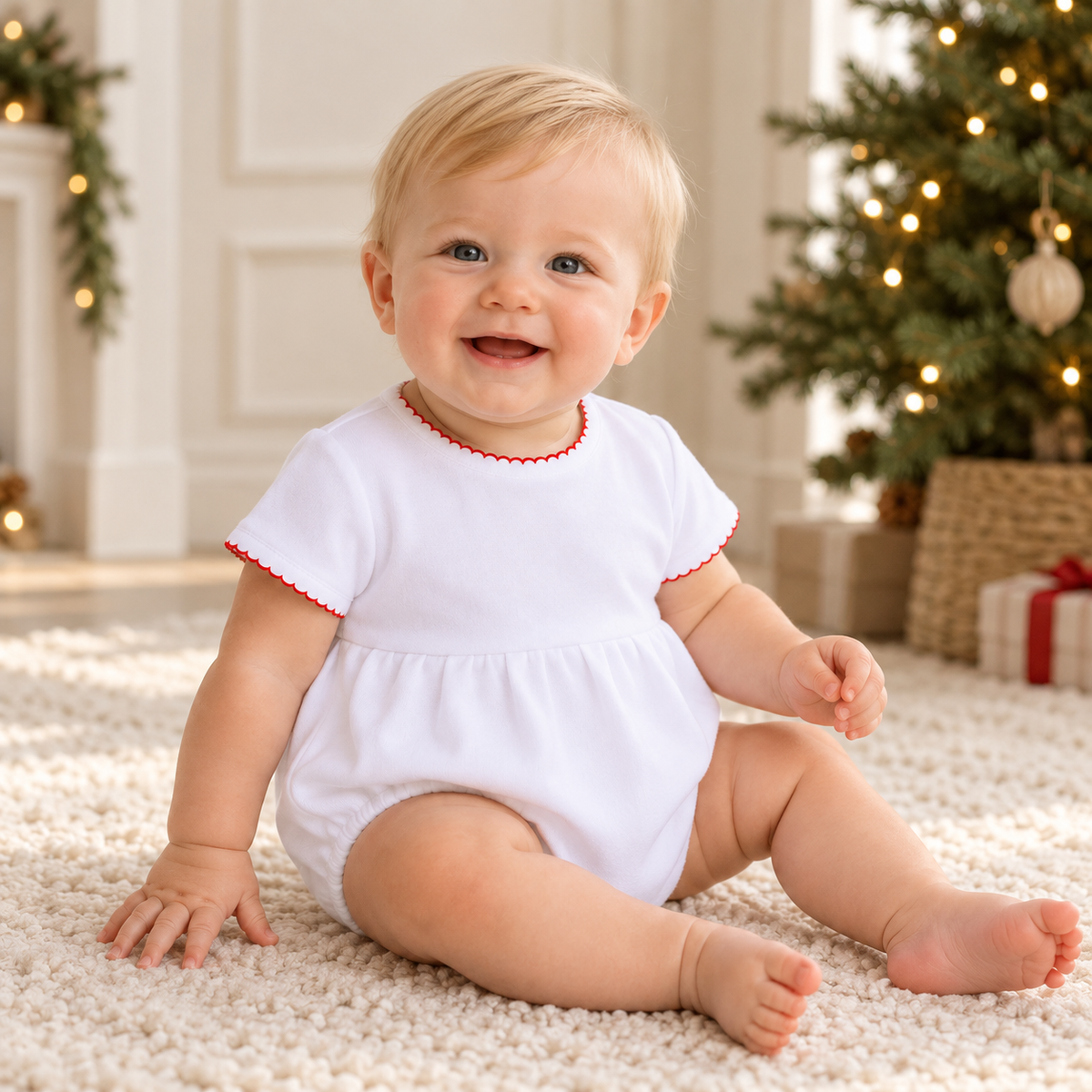 Essentials Baby Boy Short Sleeve Bubble - White with Red