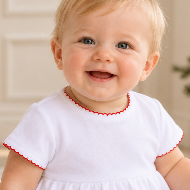 Essentials Baby Boy Short Sleeve Bubble - White with Red