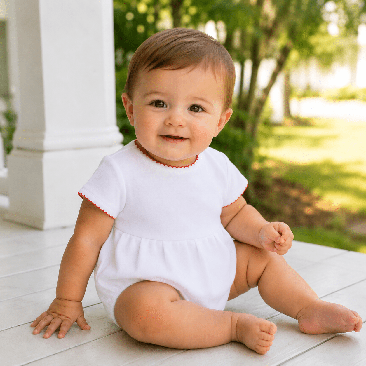 Red and White Essentials Baby Boy Short Sleeve Bubble - Magnolia BabyBubble