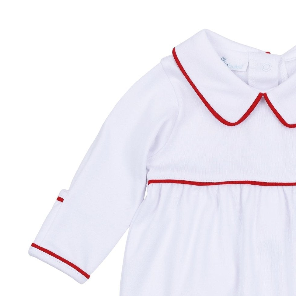 Essentials Baby Boy Collared Christmas Footie - White with Red