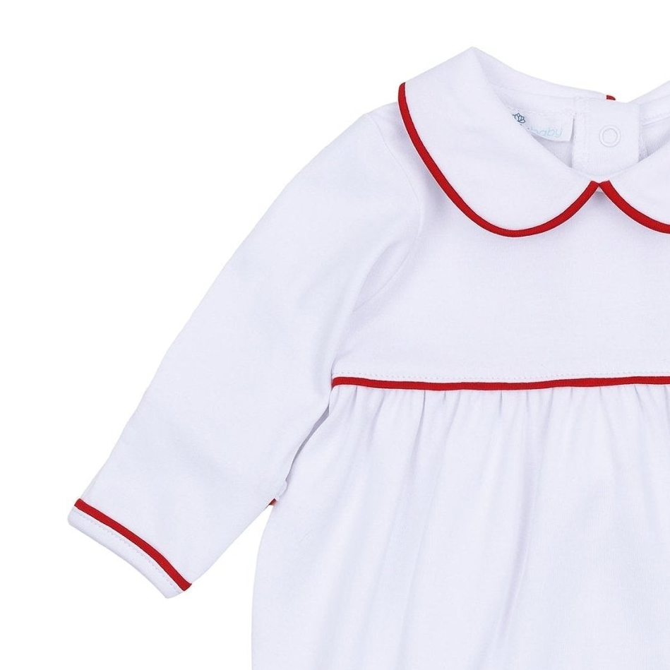 Essentials Collared Girl Footie - White with Red