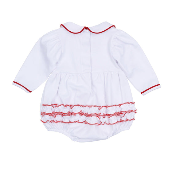 Red and White Essentials Collared Ruffle Long Sleeve Bubble - Magnolia BabyBubble