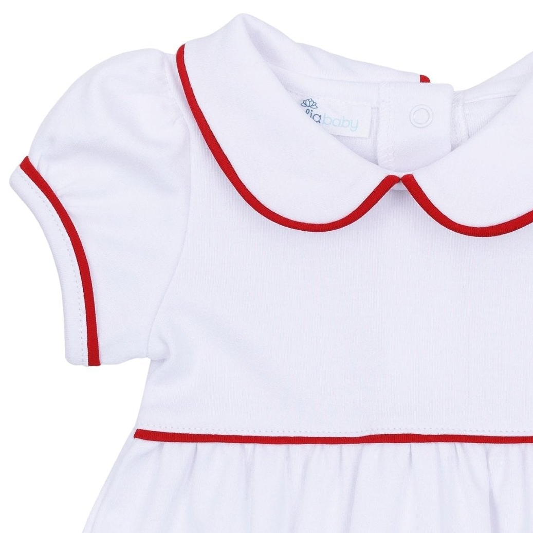 Essentials Collared Ruffle Short Sleeve Girl Bubble - White with Red