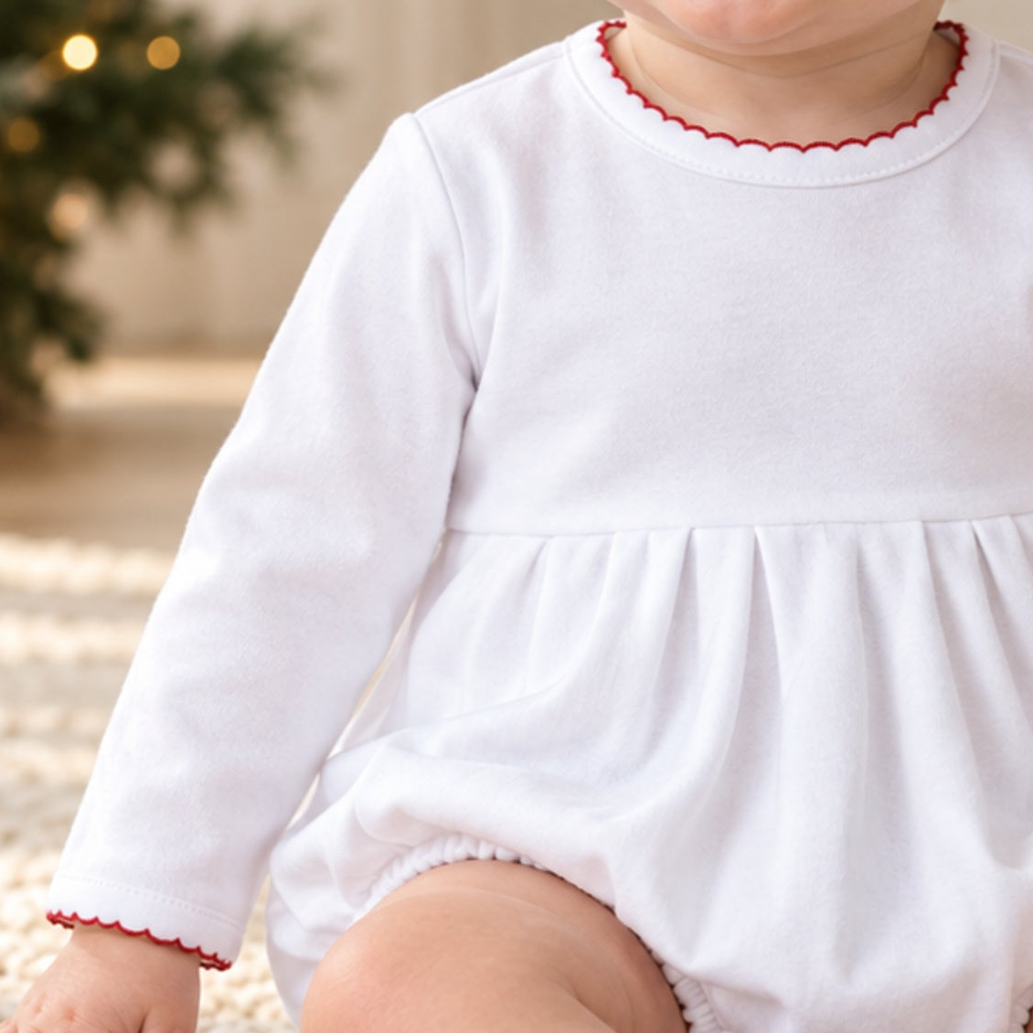 Essentials Long Sleeve Boy Bubble - White with Red