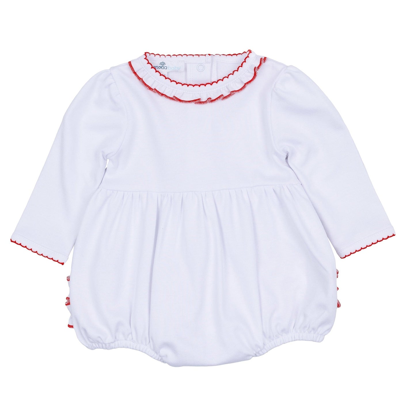 Red and White Essentials Ruffle Long Sleeve Bubble - Magnolia BabyBubble