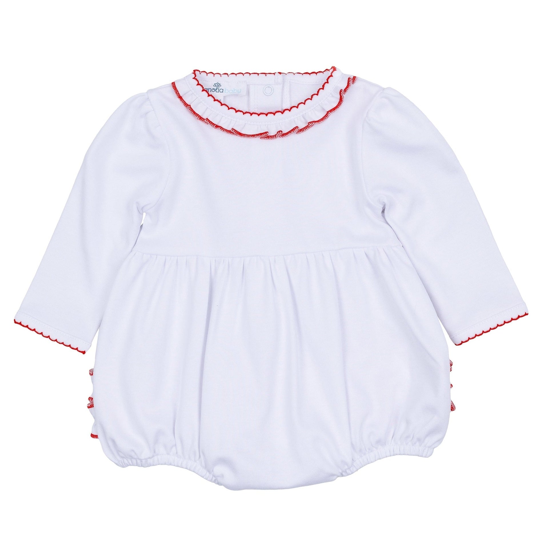 Red and White Essentials Ruffle Long Sleeve Bubble - Magnolia BabyBubble