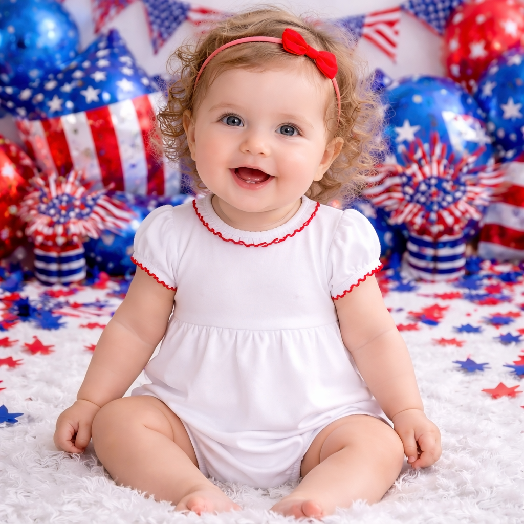 Red and White Essentials Ruffle Short Sleeve Bubble - Magnolia BabyBubble
