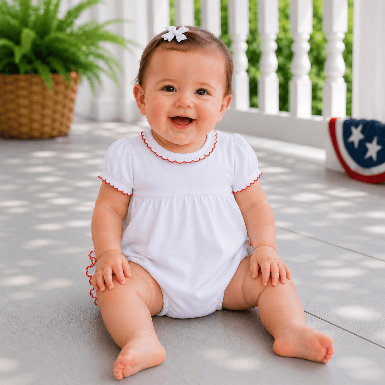 Red and White Essentials Ruffle Short Sleeve Bubble - Magnolia BabyBubble