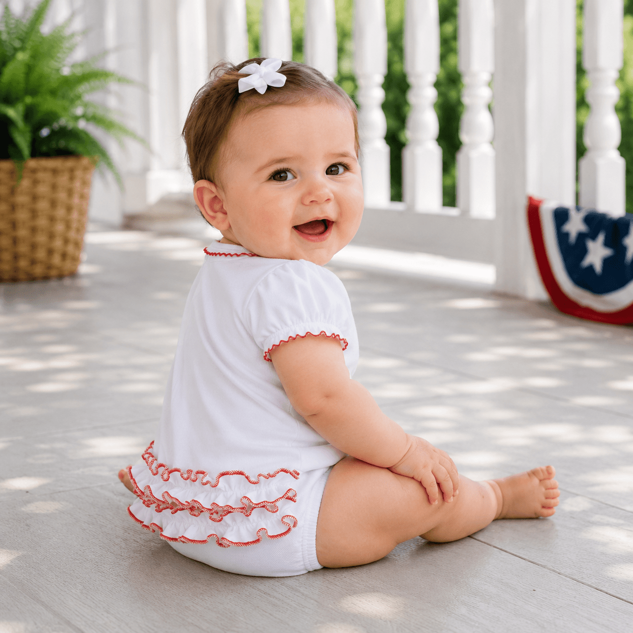 Red and White Essentials Ruffle Short Sleeve Bubble - Magnolia BabyBubble
