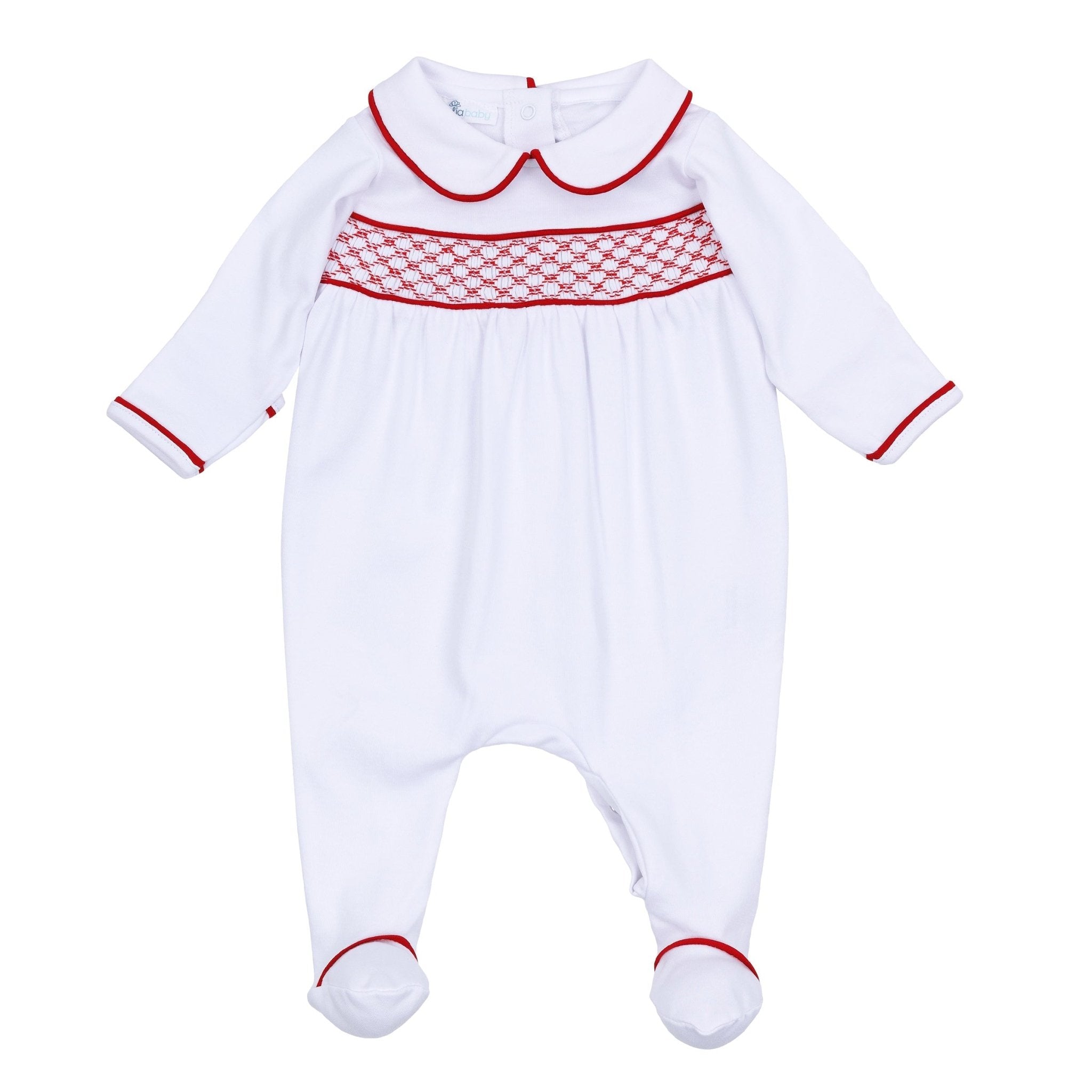 Red and White Essentials Smocked Girl Footie - Magnolia BabyFootie
