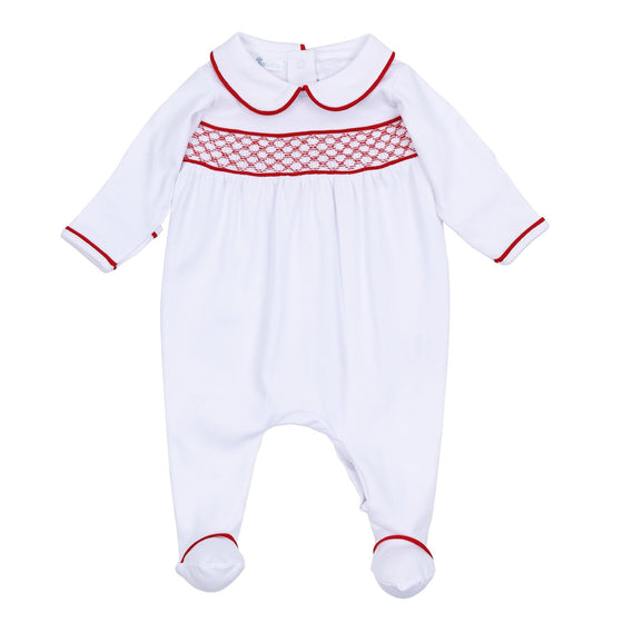 Red and White Essentials Smocked Girl Footie - Magnolia BabyFootie