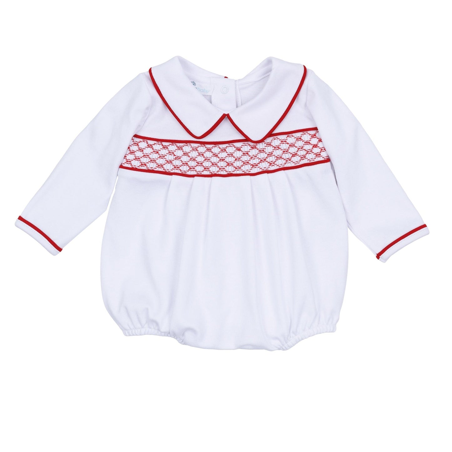 Red and White Essentials Smocked Long Sleeve Boy Bubble - Magnolia BabyBubble