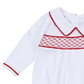 Essentials Smocked Long Sleeve Boy Bubble - White with Red