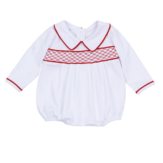 Red and White Essentials Smocked Long Sleeve Boy Bubble - Magnolia BabyBubble
