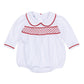 Red and White Essentials Smocked Long Sleeve Girl Bubble - Magnolia BabyBubble
