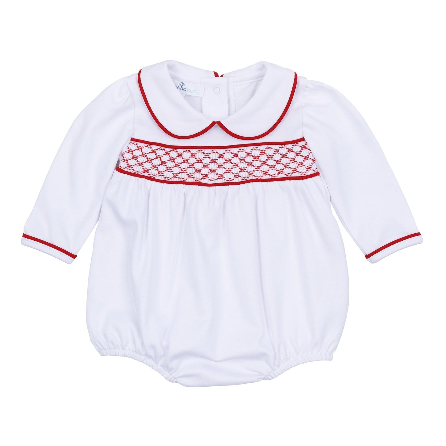 Red and White Essentials Smocked Long Sleeve Girl Bubble - Magnolia BabyBubble